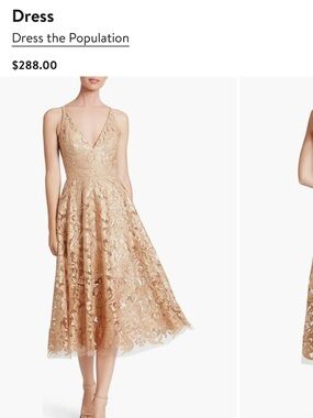 Dress the Population Gold Lace Midi Dress with V-Neck